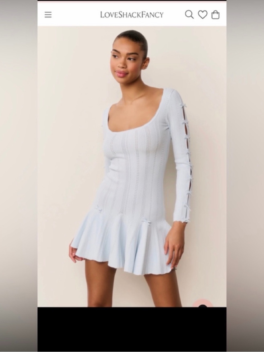 LoveShackFancy Pale Blue Ribbed Scoop-Neck Mini Dress